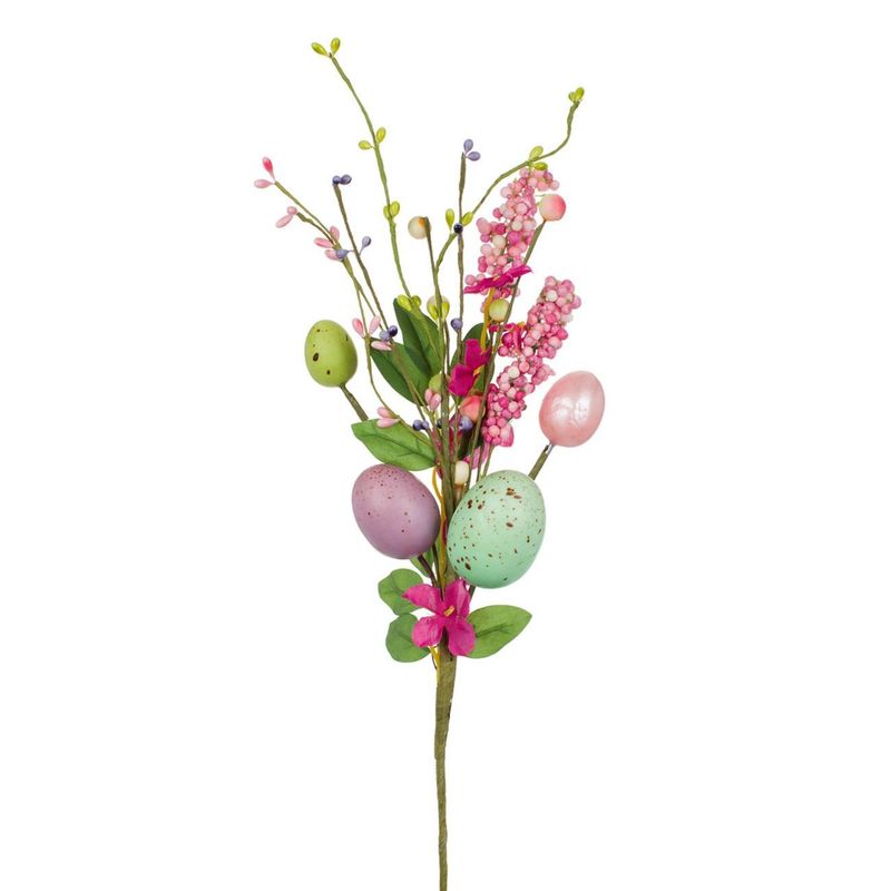 Casa si Gradina - Decoratiuni - Obiecte decorative - Accesorii decorative - Ramura decorativa cu 3 oua colorate si flori, 33 cm - Infinity.ro