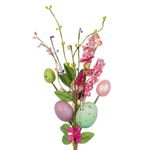 Casa si Gradina - Decoratiuni - Obiecte decorative - Accesorii decorative - Ramura decorativa cu 3 oua colorate si flori, 33 cm - Infinity.ro