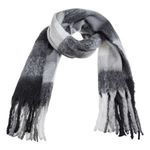 Fashion, accesorii si bijuterii - Femei - Accesorii femei - Esarfe si fulare femei - Esarfa cu Carouri si Franjuri Lungi, 180x48cm, Neagra/Gri - Infinity.ro