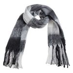 Fashion, accesorii si bijuterii - Femei - Accesorii femei - Esarfe si fulare femei - Esarfa cu Carouri si Franjuri Lungi, 180x48cm, Neagra/Gri - Infinity.ro