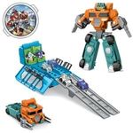 Jucarii, Copii si Bebe - Jucarii si jocuri - Vehicule si jucarii cu telecomanda - Roboti de jucarie - Robot Transformabil in Camion cu Pista de Curse, Set 3 in 1, Portocaliu - Infinity.ro