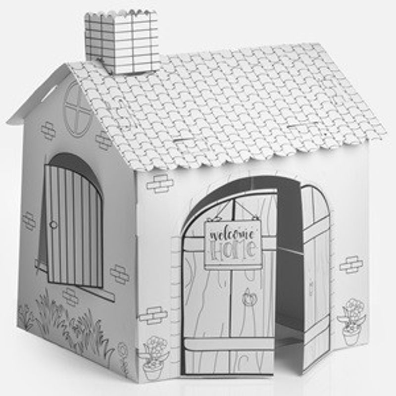 Casa si Gradina - Gradina si terasa - Casute de gradina - Casuta 3D din carton pentru colorat, cu 5 markere si decoratiuni, 53x43x69cm - Infinity.ro