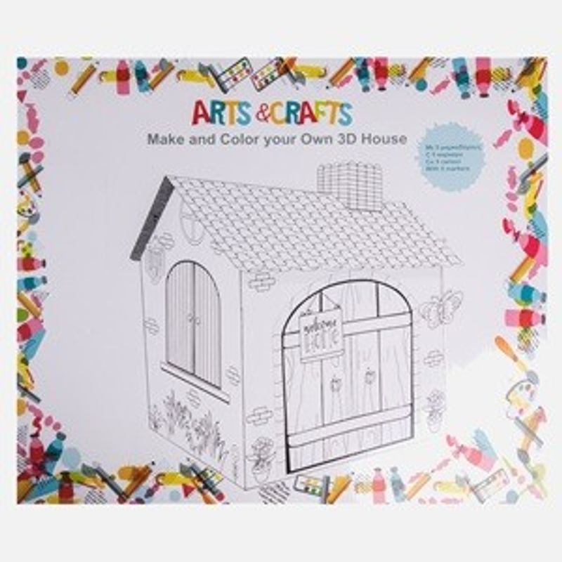 Casa si Gradina - Gradina si terasa - Casute de gradina - Casuta 3D din carton pentru colorat, cu 5 markere si decoratiuni, 53x43x69cm - Infinity.ro