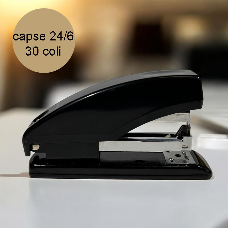 Carti si Birotica - Birotica - Accesorii de birou - Capsatoare si perforatoare - Capsator 24/6, capacitate 30 coli hartie, negru - Infinity.ro