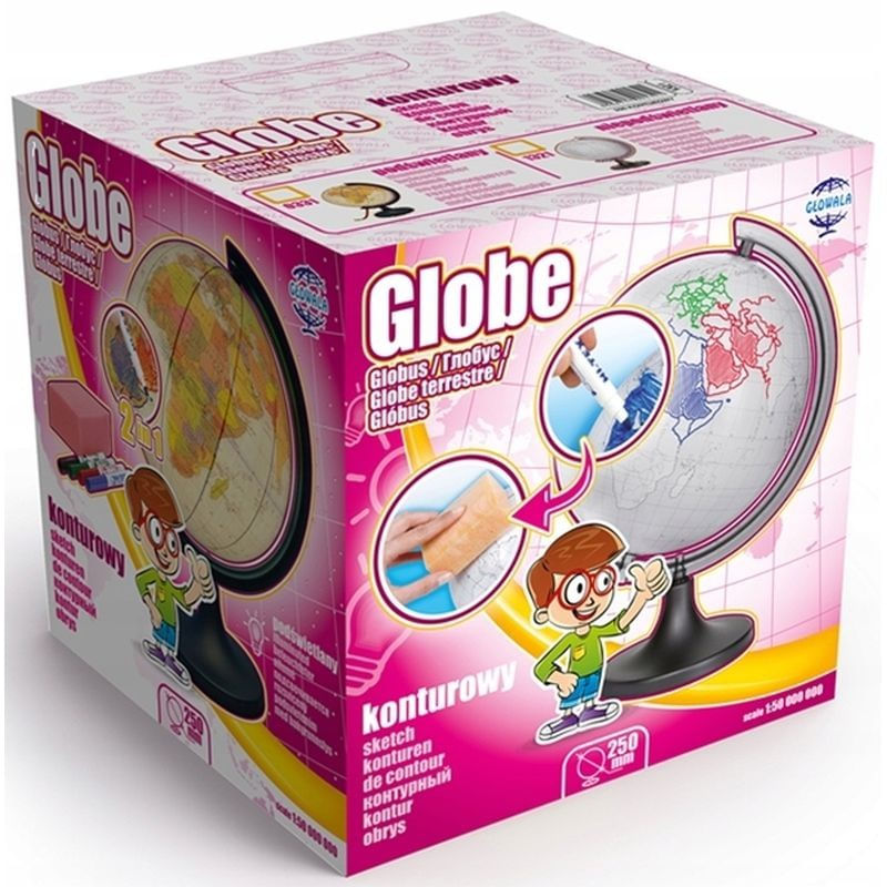 Carti si Birotica - Rechizite - Harti si tabele scolare - Glob pamantesc conturat, 4 markere, burete, personalizabil, diametru 25cm - Infinity.ro