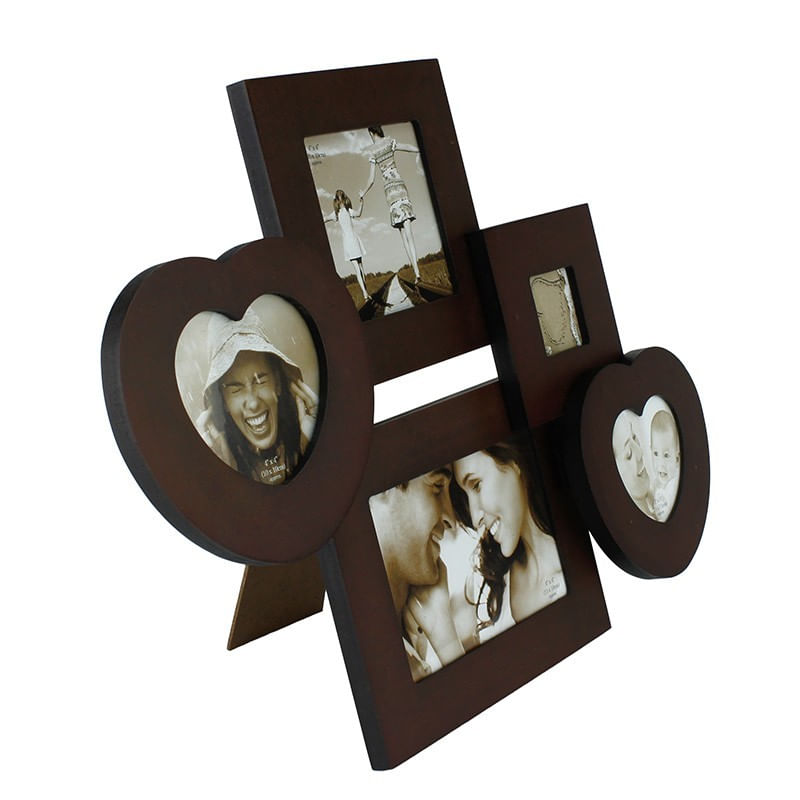 Market - Cadouri - Rame si albume foto - Rama foto multipla timber, 5 fotografii, vintage, fixare perete sau birou, maro inchis - Infinity.ro