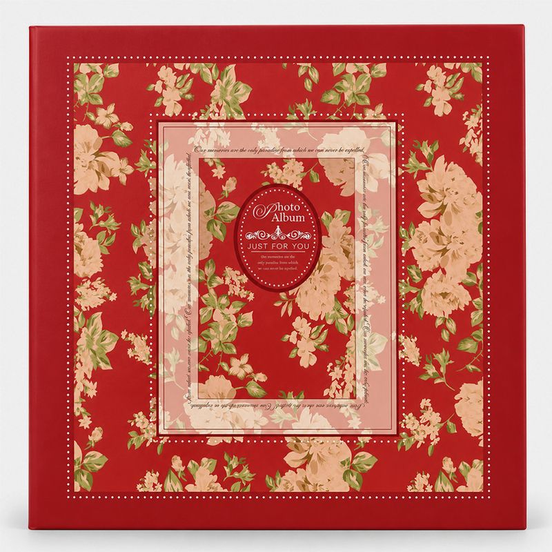 Market - Cadouri - Rame si albume foto - Album foto premium cu cutie, 500 poze 10x15 cm, 50 file, coperta carton gros, model floral vintage, 34x32x6 cm culoare rosu - Infinity.ro