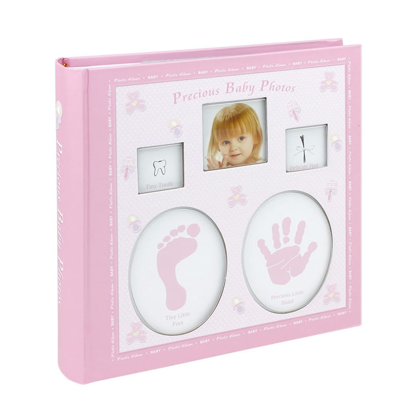 Market - Cadouri - Rame si albume foto - Album foto baby personalizabil, 200 poze, 10x15, amprente bebelus, cutie culoare roz - Infinity.ro