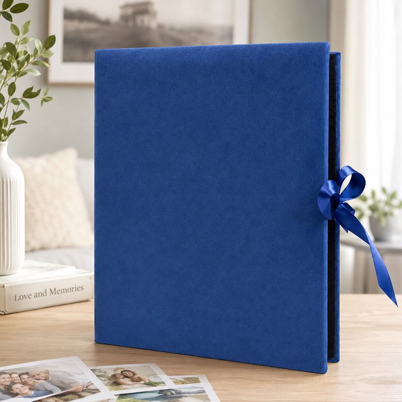 Market - Cadouri - Rame si albume foto - Album foto velvet luxury 500 poze 10x15 cm, catifea albastra si panglica satinata, design exclusiv - Infinity.ro