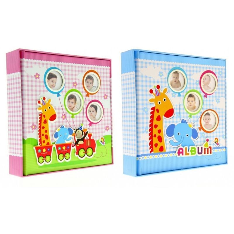 Market - Cadouri - Rame si albume foto - Album foto baby train personalizabil 50 file tip carte 200 poze format 10x15 culoare roz - Infinity.ro