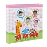 Market - Cadouri - Rame si albume foto - Album foto baby train personalizabil 50 file tip carte 200 poze format 10x15 culoare roz - Infinity.ro