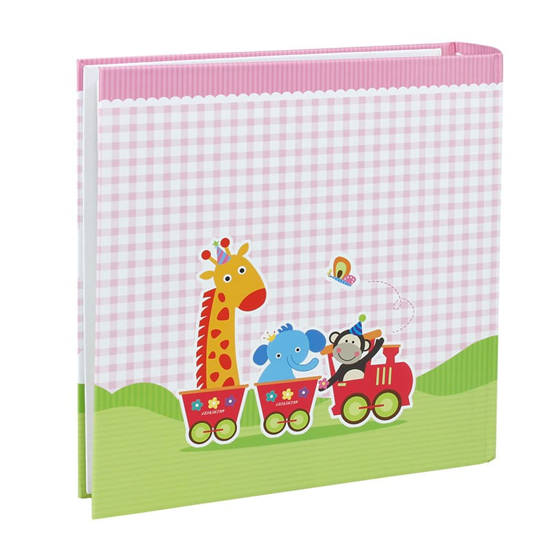 Market - Cadouri - Rame si albume foto - Album foto baby train personalizabil 50 file tip carte 200 poze format 10x15 culoare roz - Infinity.ro