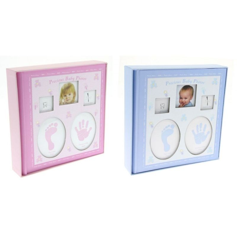 Market - Cadouri - Rame si albume foto - Album foto baby personalizabil, 200 poze, 10x15, amprente bebelus, cutie culoare albastru - Infinity.ro
