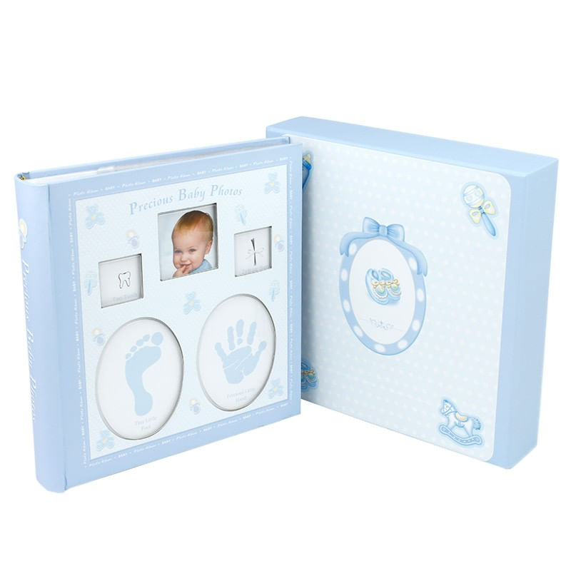 Market - Cadouri - Rame si albume foto - Album foto baby personalizabil, 200 poze, 10x15, amprente bebelus, cutie culoare albastru - Infinity.ro