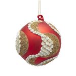 Casa si Gradina - Decoratiuni - Decoratiuni de sezon - Glob brad Craciun cu model Paun, 12 cm, rosu - Infinity.ro