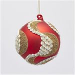 Casa si Gradina - Decoratiuni - Decoratiuni de sezon - Glob brad Craciun cu model Paun, 12 cm, rosu - Infinity.ro