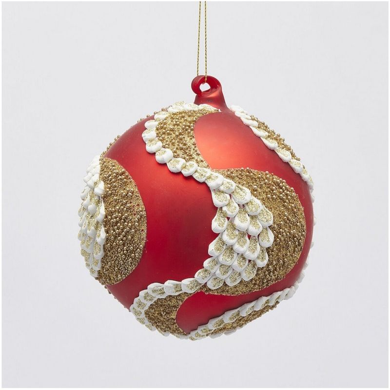 Casa si Gradina - Decoratiuni - Decoratiuni de sezon - Glob brad Craciun cu model Paun, 12 cm, rosu - Infinity.ro
