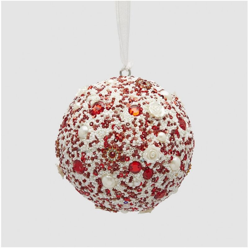 Casa si Gradina - Decoratiuni - Decoratiuni de sezon - Glob brad Craciun Thousand Pearls, 10 cm, alb - Infinity.ro