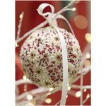 Casa si Gradina - Decoratiuni - Decoratiuni de sezon - Glob brad Craciun cu flori si margele, 7.5 cm, alb - Infinity.ro