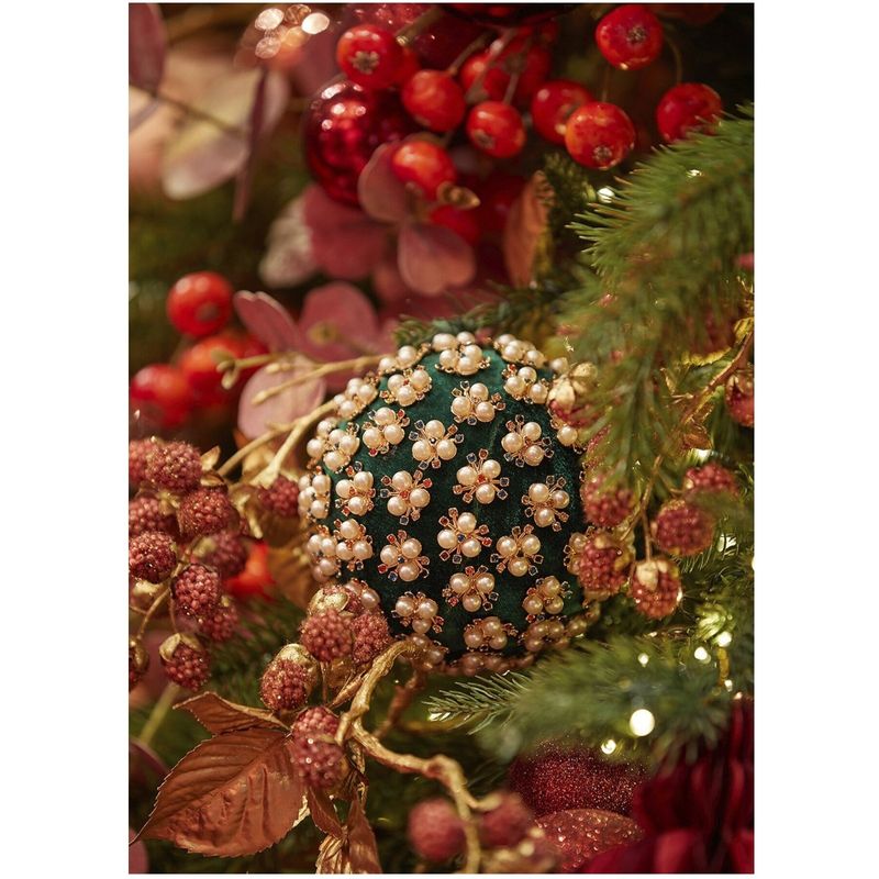 Casa si Gradina - Decoratiuni - Decoratiuni de sezon - Glob brad Craciun Elizabeth cu perle, 8 cm, verde - Infinity.ro