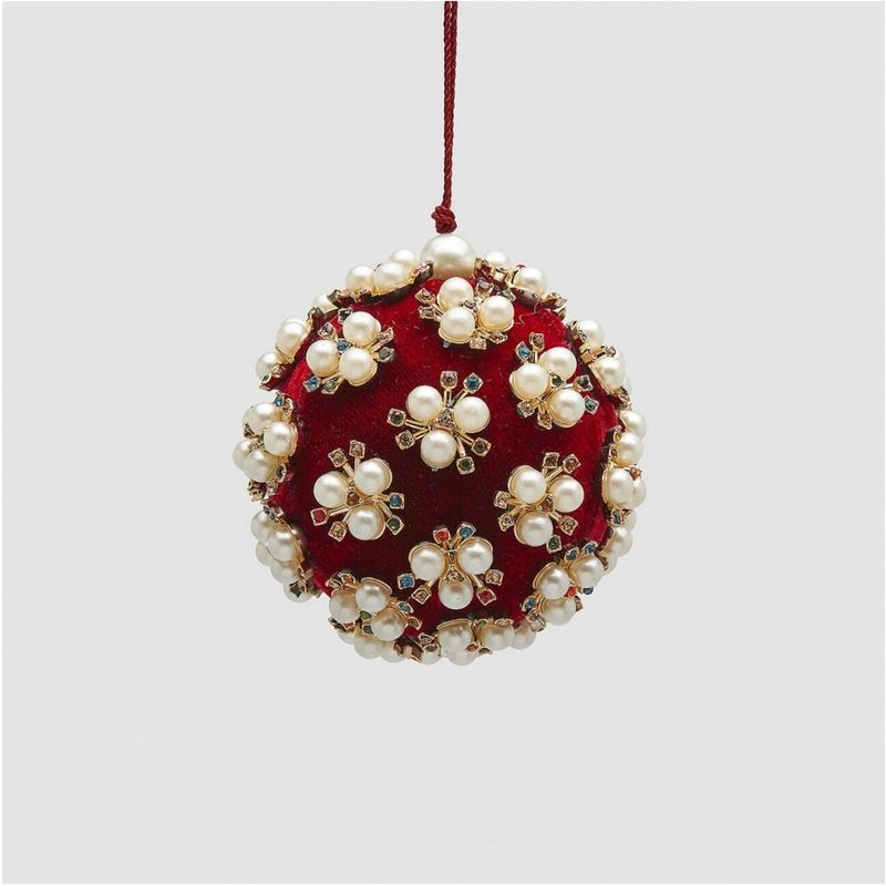 Casa si Gradina - Decoratiuni - Decoratiuni de sezon - Glob brad Craciun Elizabeth cu perle, 8 cm, rosu - Infinity.ro