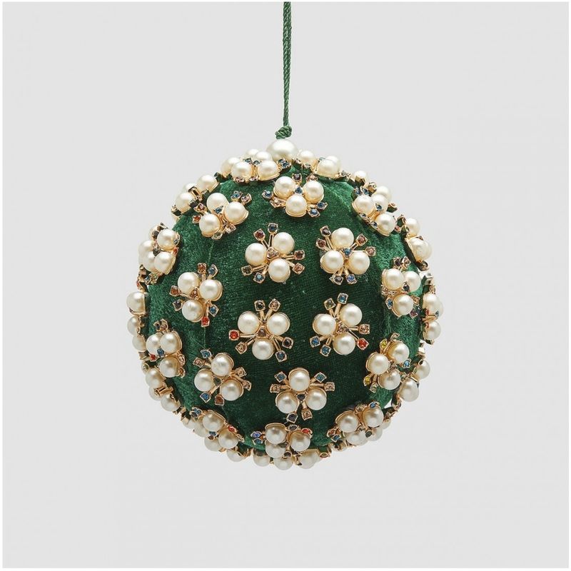 Casa si Gradina - Decoratiuni - Decoratiuni de sezon - Glob brad Craciun Elizabeth cu perle, 10 cm, verde - Infinity.ro