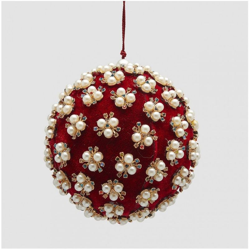 Casa si Gradina - Decoratiuni - Decoratiuni de sezon - Glob brad Craciun Elizabeth cu perle, 12 cm, rosu - Infinity.ro