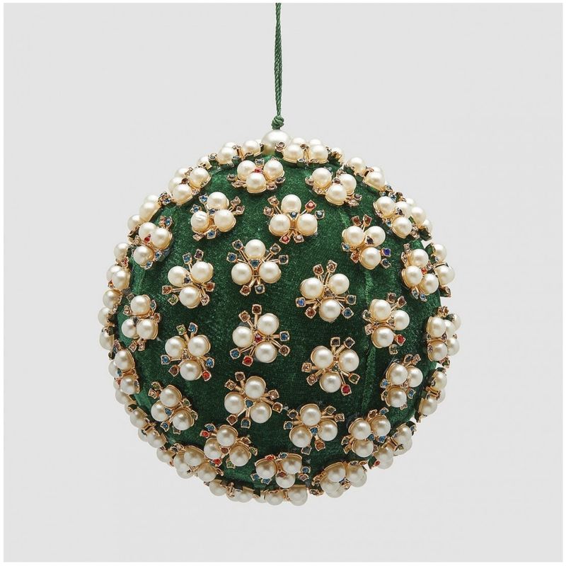 Casa si Gradina - Decoratiuni - Decoratiuni de sezon - Glob brad Craciun Elizabeth cu perle, 12 cm, verde - Infinity.ro