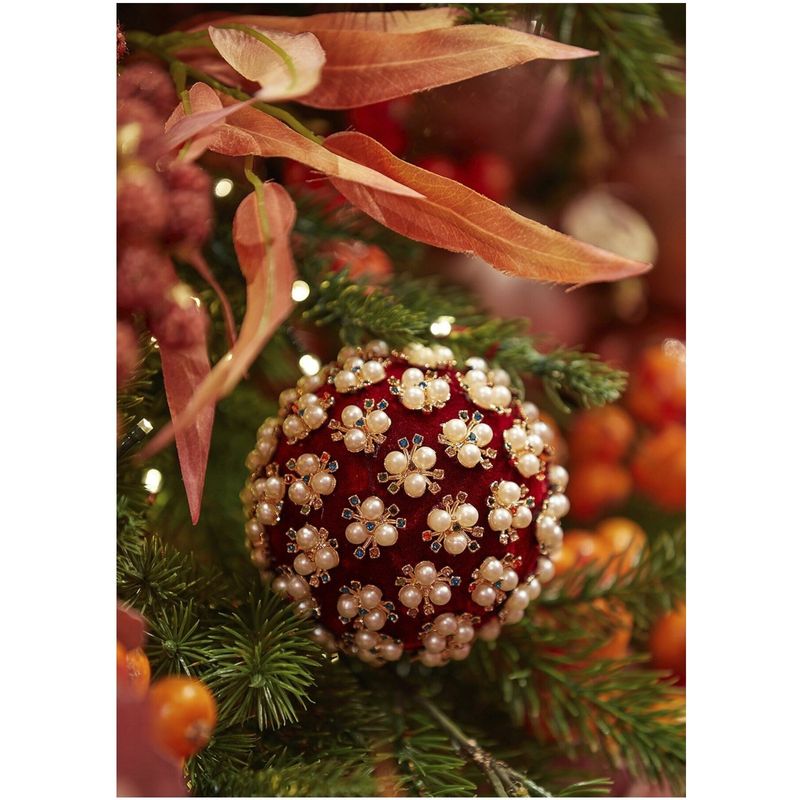 Casa si Gradina - Decoratiuni - Decoratiuni de sezon - Glob brad Craciun Elizabeth cu perle, 8 cm, rosu - Infinity.ro