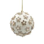 Casa si Gradina - Decoratiuni - Decoratiuni de sezon - Glob brad Craciun din catifea cu flori si perle, 10 cm, alb - Infinity.ro