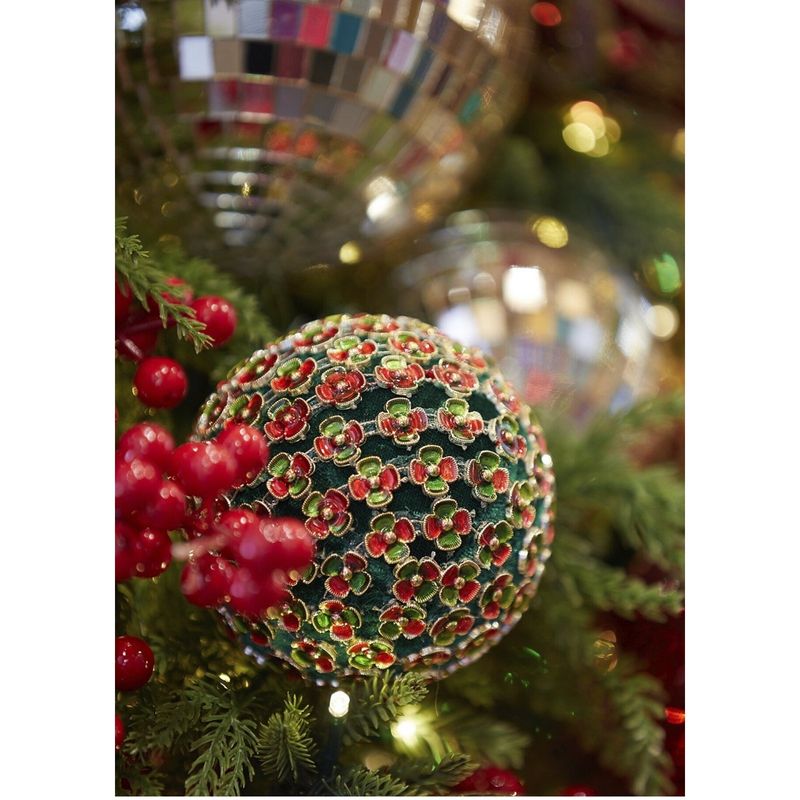 Casa si Gradina - Decoratiuni - Decoratiuni de sezon - Set 3 globuri brad Craciun cu flori decorative, 10 cm, multicolor - Infinity.ro