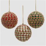 Casa si Gradina - Decoratiuni - Decoratiuni de sezon - Set 3 globuri brad Craciun cu flori decorative, 10 cm, multicolor - Infinity.ro