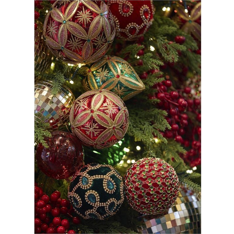 Casa si Gradina - Decoratiuni - Decoratiuni de sezon - Set 3 globuri brad Craciun cu flori decorative, 10 cm, multicolor - Infinity.ro