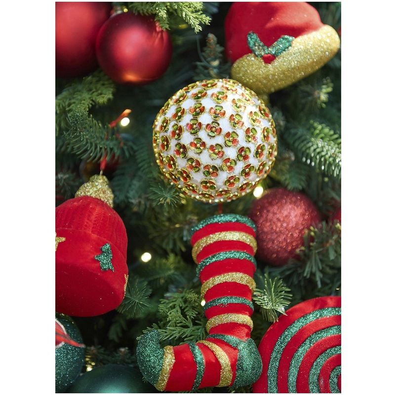 Casa si Gradina - Decoratiuni - Decoratiuni de sezon - Set 3 globuri brad Craciun cu flori decorative, 10 cm, multicolor - Infinity.ro