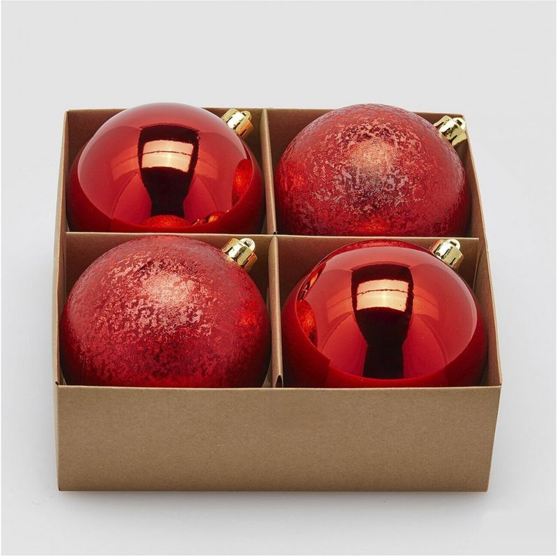 Casa si Gradina - Decoratiuni - Decoratiuni de sezon - Set 4 globuri brad Craciun Classic Red, 10 cm, rosu - Infinity.ro