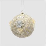 Casa si Gradina - Decoratiuni - Decoratiuni de sezon - Glob brad Craciun cu margele si flori, 10 cm, argintiu - Infinity.ro