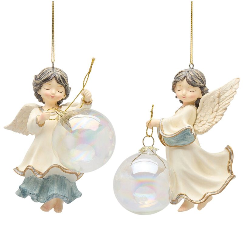 Casa si Gradina - Decoratiuni - Decoratiuni de sezon - Ornament brad Ingeras cu glob in mana, 14 cm, alb - Infinity.ro