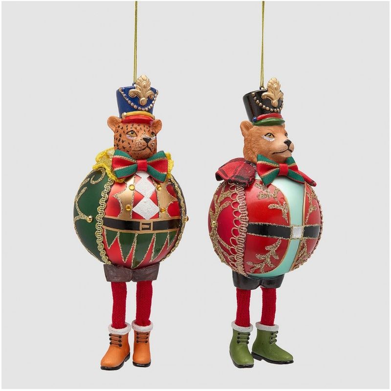 Casa si Gradina - Decoratiuni - Decoratiuni de sezon - Set 2 globuri brad Craciun pisici in uniforma de soldat, 10 cm, multicolor - Infinity.ro