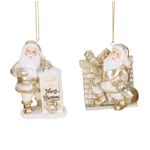 Casa si Gradina - Decoratiuni - Decoratiuni de sezon - Set 2 ornamente brad Mos Craciun cu semineu si cutie postala, 8 cm, auriu - Infinity.ro