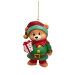 Casa si Gradina - Decoratiuni - Decoratiuni de sezon - Ornament brad Ursulet Elf cu cadou, 9 cm, verde - Infinity.ro