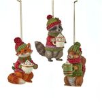 Casa si Gradina - Decoratiuni - Decoratiuni de sezon - Set 3 ornamente brad Vulpe, Raton si Veverita cu caciula si fular, 9 cm, multicolor - Infinity.ro
