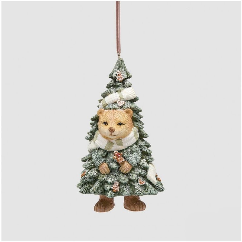 Casa si Gradina - Decoratiuni - Decoratiuni de sezon - Ornament brad Ursulet in brad cu fular, 12 cm, verde - Infinity.ro