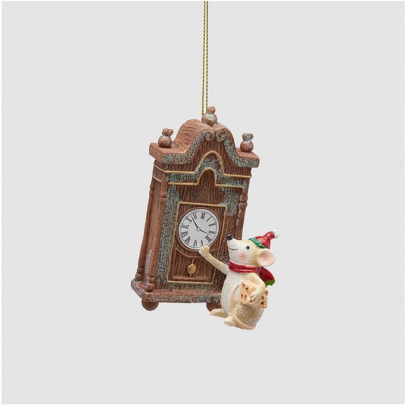 Casa si Gradina - Decoratiuni - Decoratiuni de sezon - Ornament brad Ceas cu Soricel, 10 cm, maro - Infinity.ro