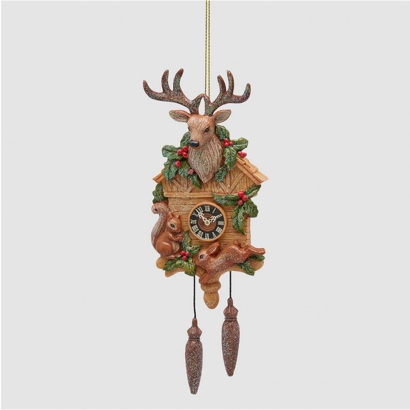 Casa si Gradina - Decoratiuni - Decoratiuni de sezon - Ornament brad Ceas cu Ren, Veverita si Iepuras, 19 cm, maro - Infinity.ro