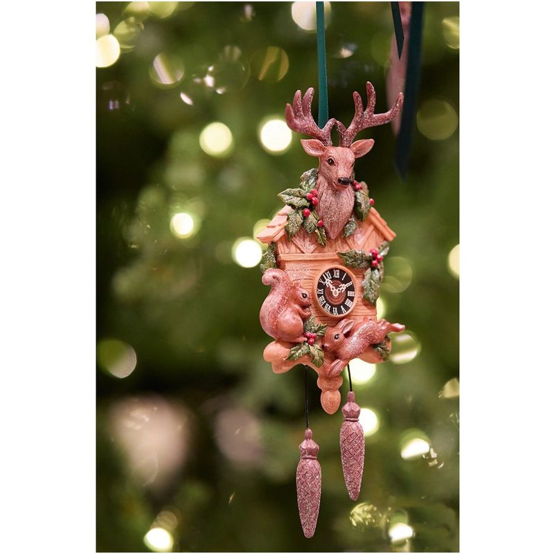 Casa si Gradina - Decoratiuni - Decoratiuni de sezon - Ornament brad Ceas cu Ren, Veverita si Iepuras, 19 cm, maro - Infinity.ro