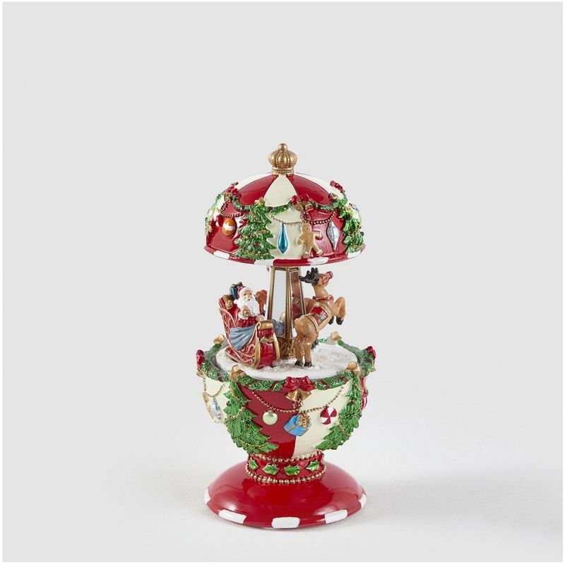 Casa si Gradina - Decoratiuni - Decoratiuni de sezon - Decoratiune Cutie Muzicala model Carusel cu Mos Craciun in sanie, 17x8.5 cm, multicolor - Infinity.ro