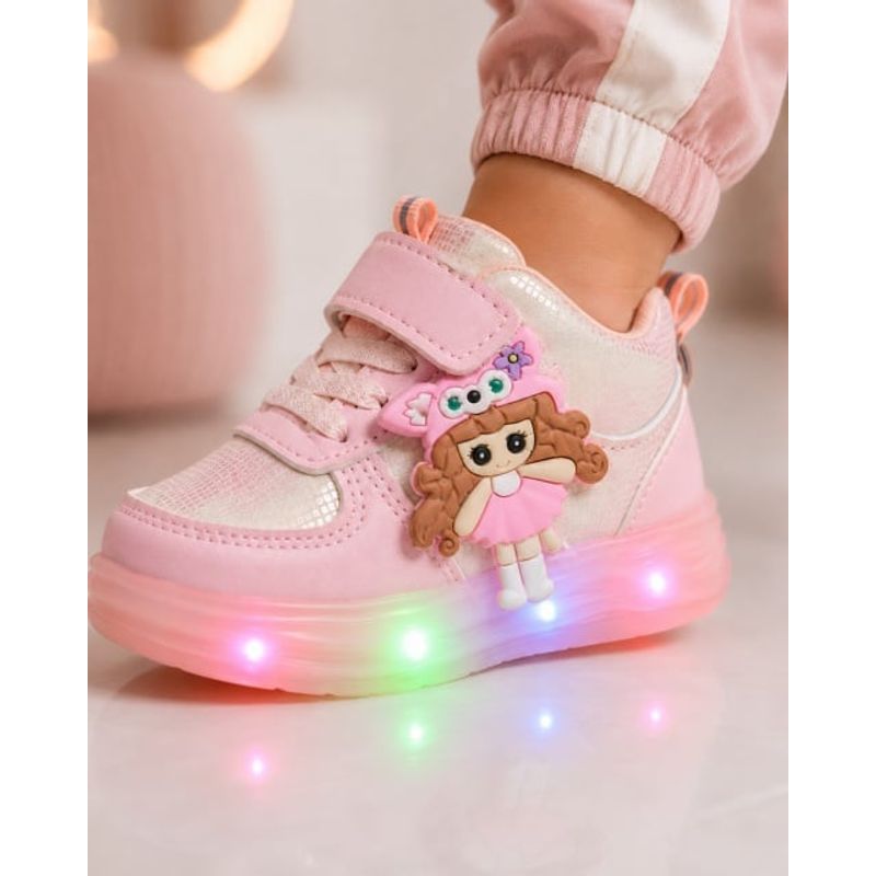 Fashion, accesorii si bijuterii - Copii - Incaltaminte copii - Sneakers si tenisi copii - Pantofi sport inalti cu luminite, Model Papusa, Piele ecologica, Fete, Roz Marimea 24 - Roz - Infinity.ro