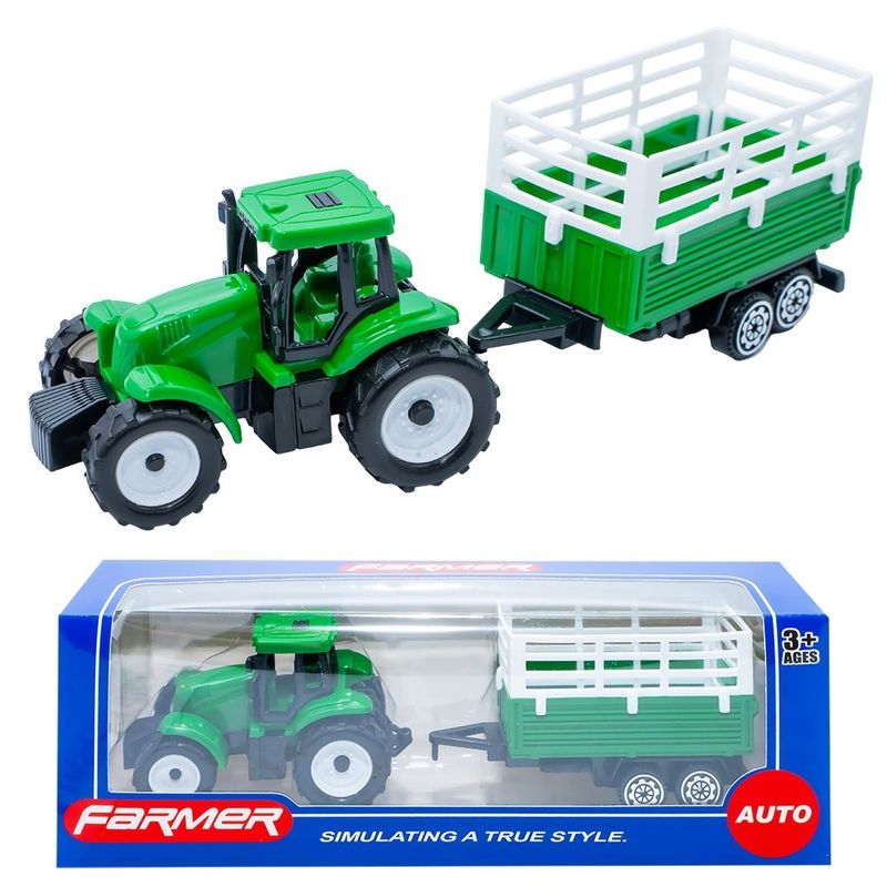 Jucarii, Copii si Bebe - Jucarii si jocuri - Vehicule si jucarii cu telecomanda - Masinute - Mini Tractor cu Remorca Detasabila pentru Copii, Mecanism prin Impingere, Plastic Rezistent, 3 ani+ - Infinity.ro