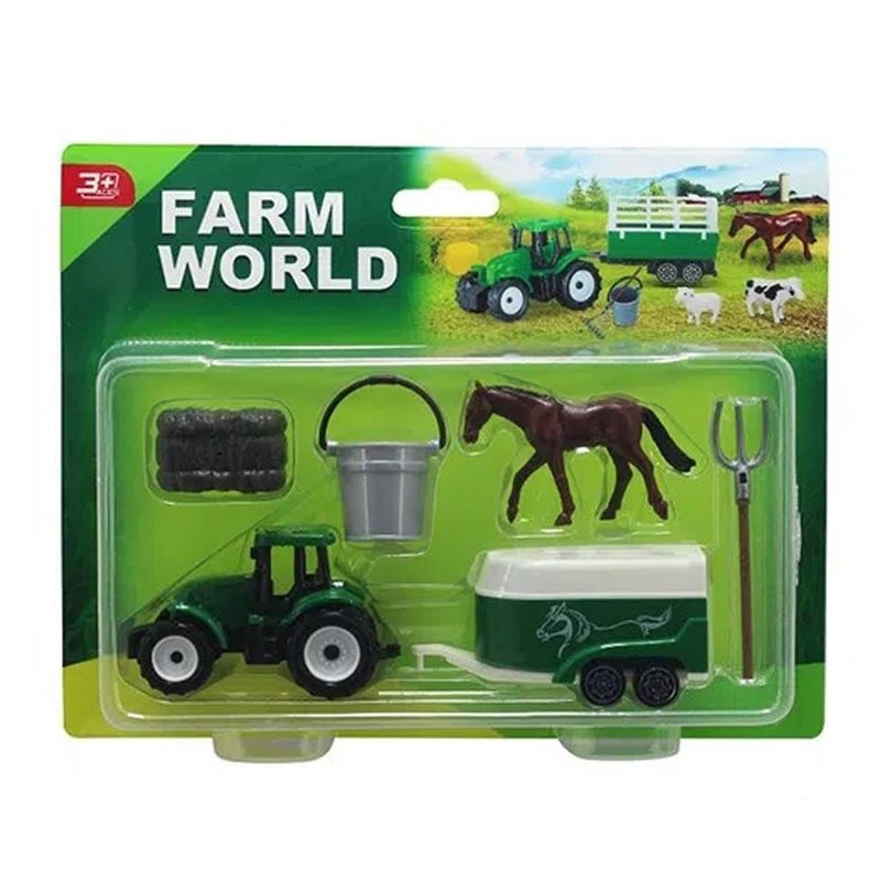Jucarii, Copii si Bebe - Jucarii si jocuri - Vehicule si jucarii cu telecomanda - Masinute - Set de Joaca Ferma pentru Copii, 6 Piese, Tractor cu Remorca Detasabila si Rampa, Calut, Balot de Fan si Accesorii - Infinity.ro