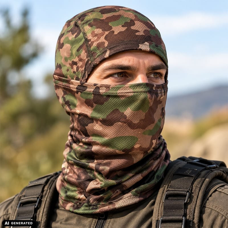 Auto si Moto - Moto - Echipamente protectie moto - Imbracaminte moto - Cagula Tactica FIXATO, 6in1 Multifunctionala, Protectie UV, Material elastic, respirabil, Marime universala, Woodland - Infinity.ro